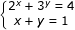 \small \dpi{80} \fn_jvn \left\{\begin{matrix} 2^x+3^y =4& \\ x+y=1 & \end{matrix}\right.
